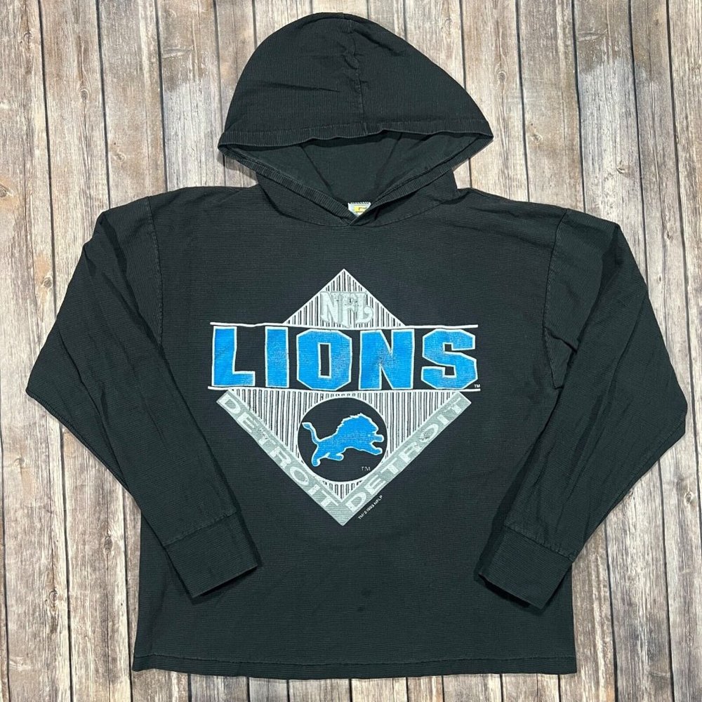 VTG Detroit Lions 1993 Hoodie Sweatshirt Large Mens Black USA Made Competitor
